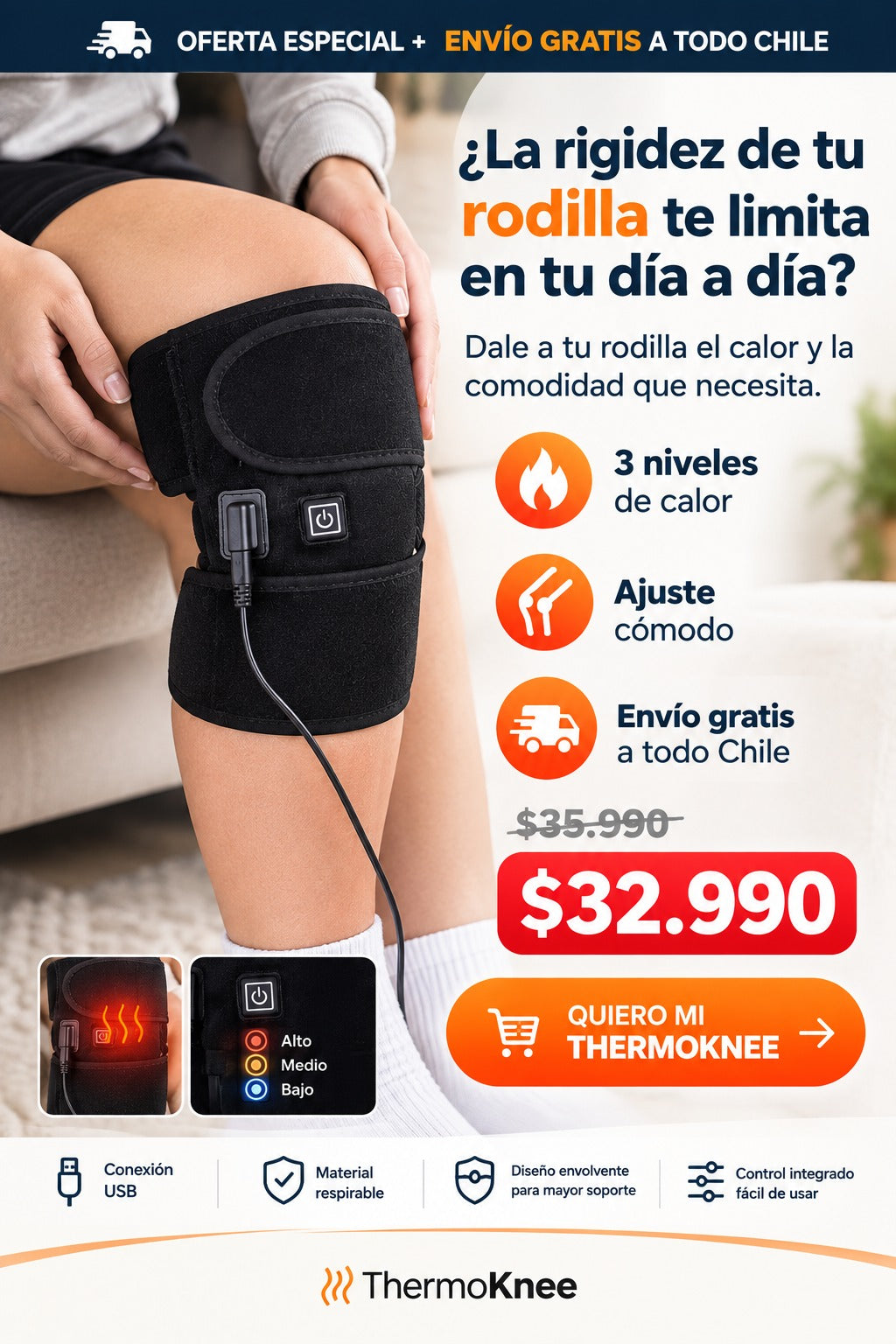 🔥¿Sientes tu rodilla rígida, incómoda o molesta después de un día largo? Dale unos minutos de calor y confort mientras descansas.😌